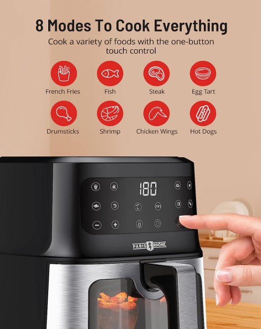 Paris Rhone 5L Air Fryer – 1200W, 8 Presets, Nonstick & Dishwasher-Safe
